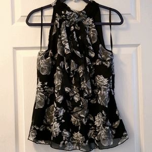 Women's Black & White Rose Ruffle Top